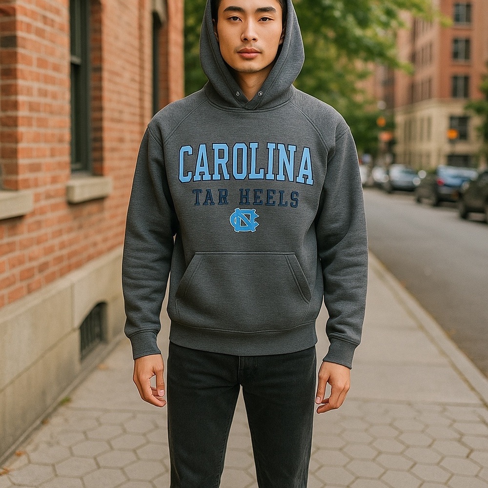 Univ Of North Carolina Tar Heels Embroidered Gray Pullover Hoodie Sz M‎